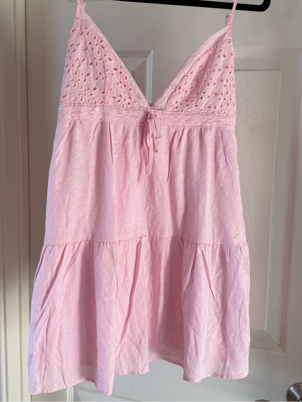 NWT Princess Polly Pink Eyelet Tiered Spaghetti Strap Mini Babydoll Dress